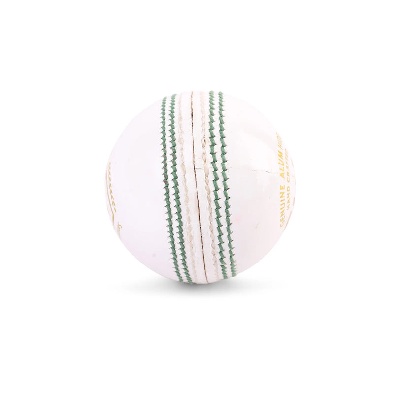 White cricket ball used for swing bowling and competitive cricket gameplay