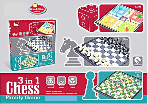 Vixen 3 in 1 Chess Board with Ludo and Snakes and Ladders