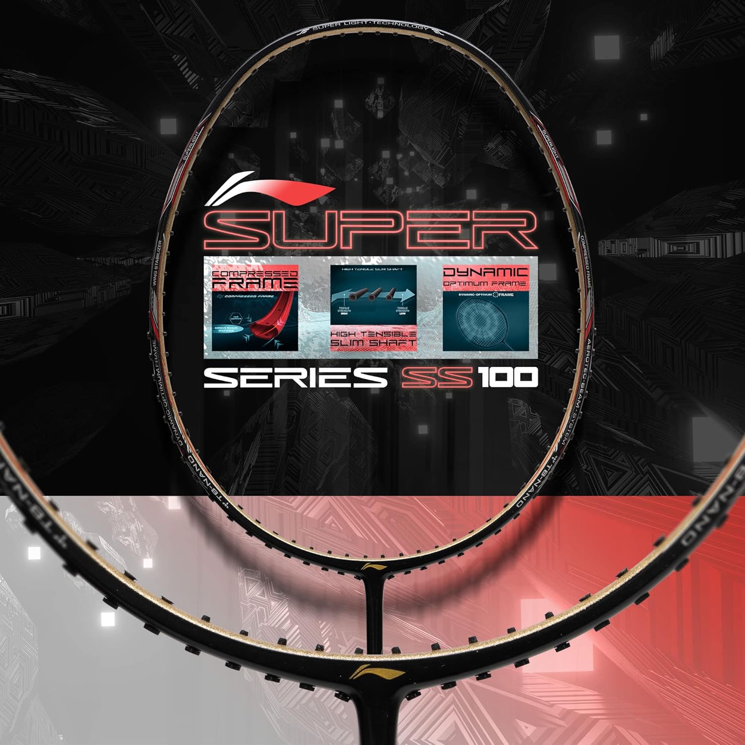 Li-Ning SS 100 Superlite badminton racket ideal for aggressive gameplay with lightweight balance and strong control