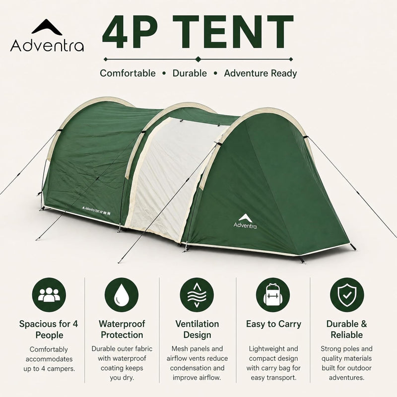 Adventra ET1104 4-Person Camping Tent for Family & Group Camping-2