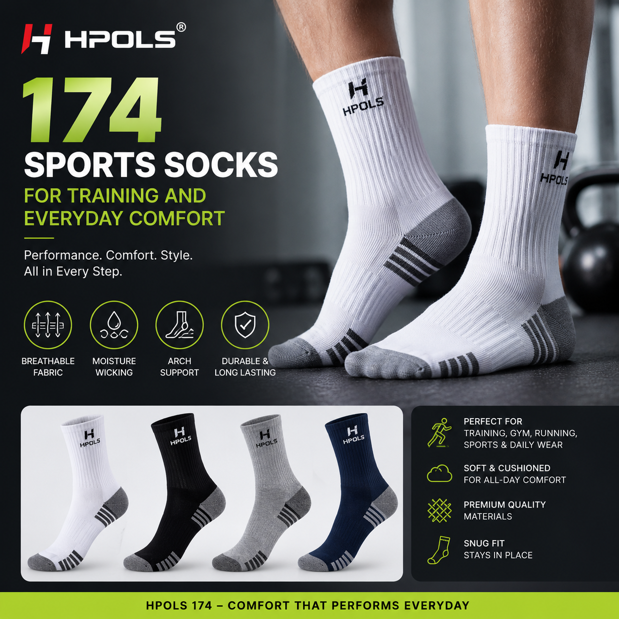 HPOLS 174 Sports Socks for Training and Everyday Comfort-1