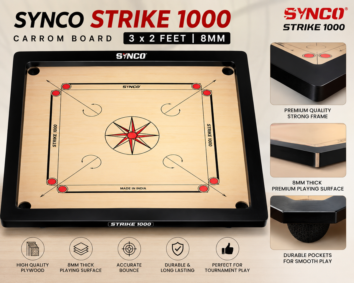 Synco Strike 1000 Carrom Board 3 x 2 Feet 8mm-1