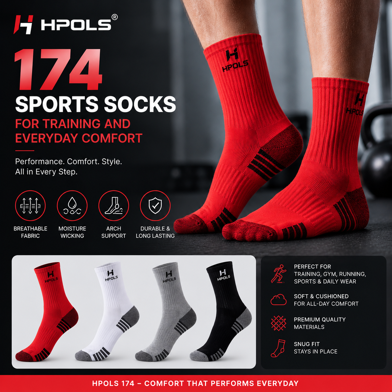 HPOLS 174 Sports Socks for Training and Everyday Comfort