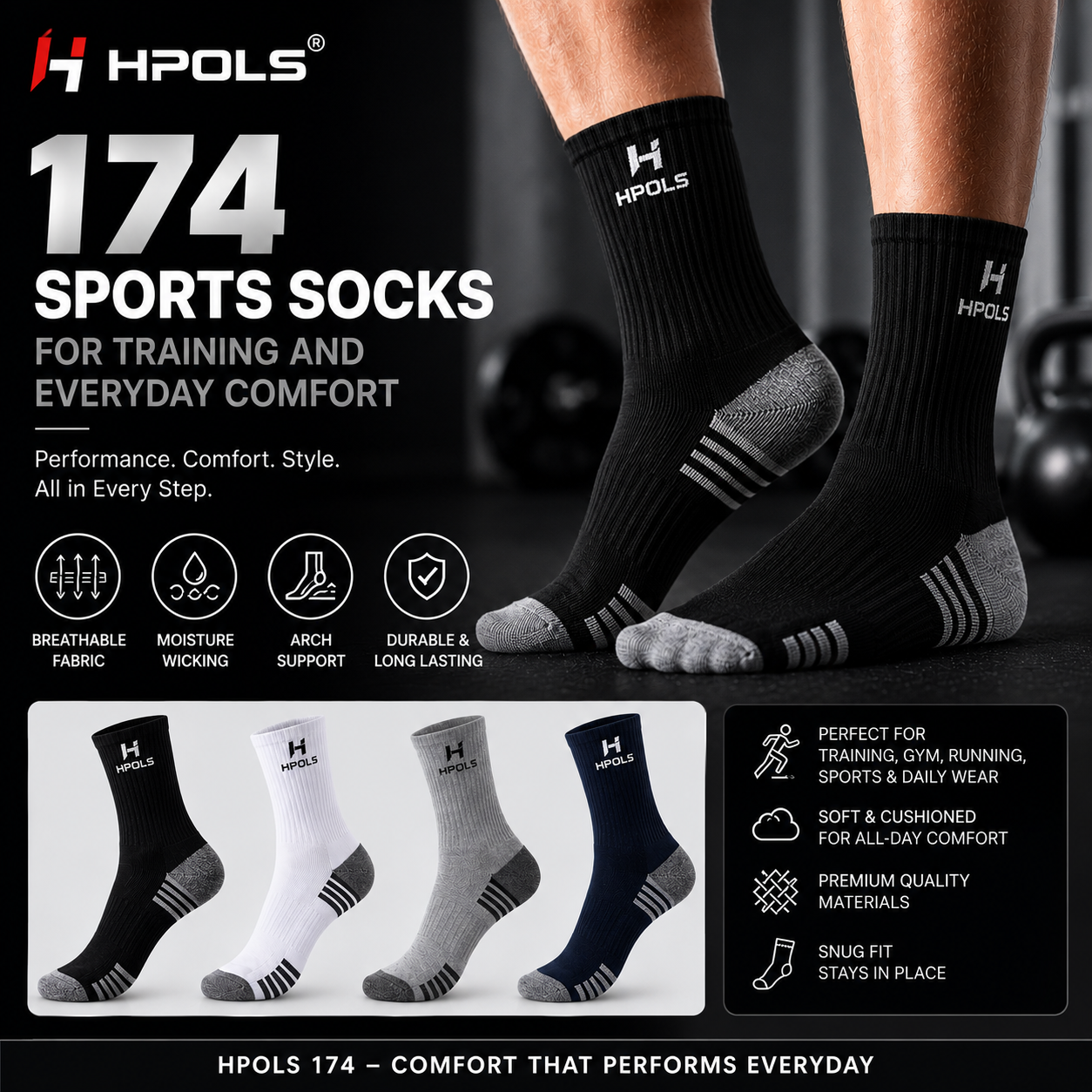 HPOLS 174 Sports Socks for Training and Everyday Comfort-3