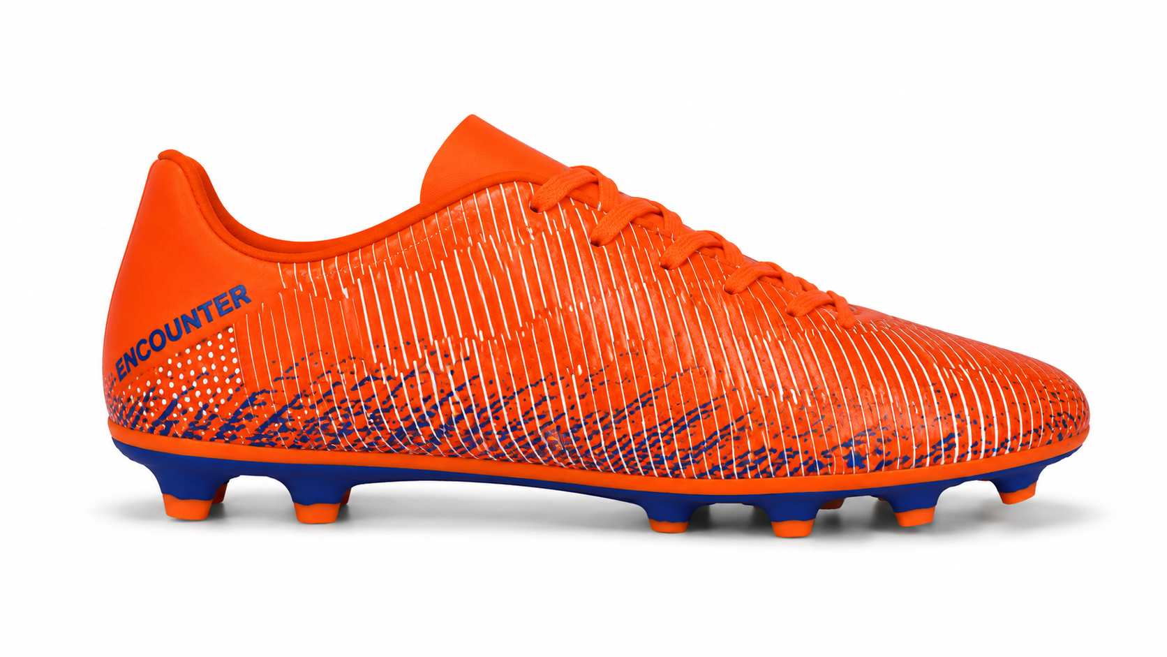 Close-up of MG football boots with durable grip sole