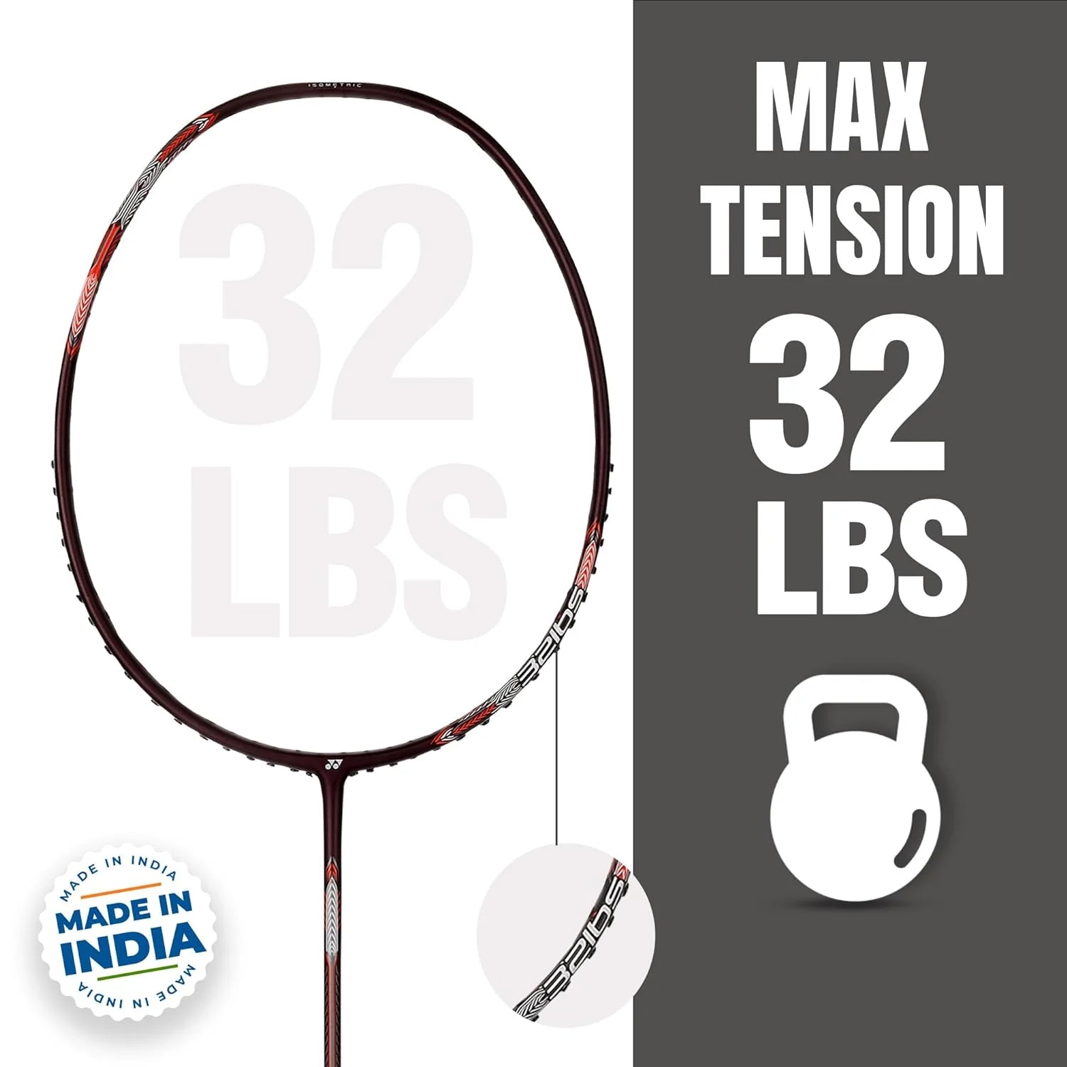 Yonex Astrox Attack 9 badminton racket close-up view of string pattern and frame