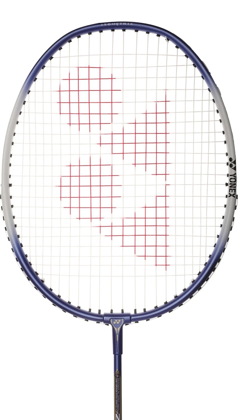 Yonex ZR 100 badminton racket close-up view of string bed and frame detail for reliable control