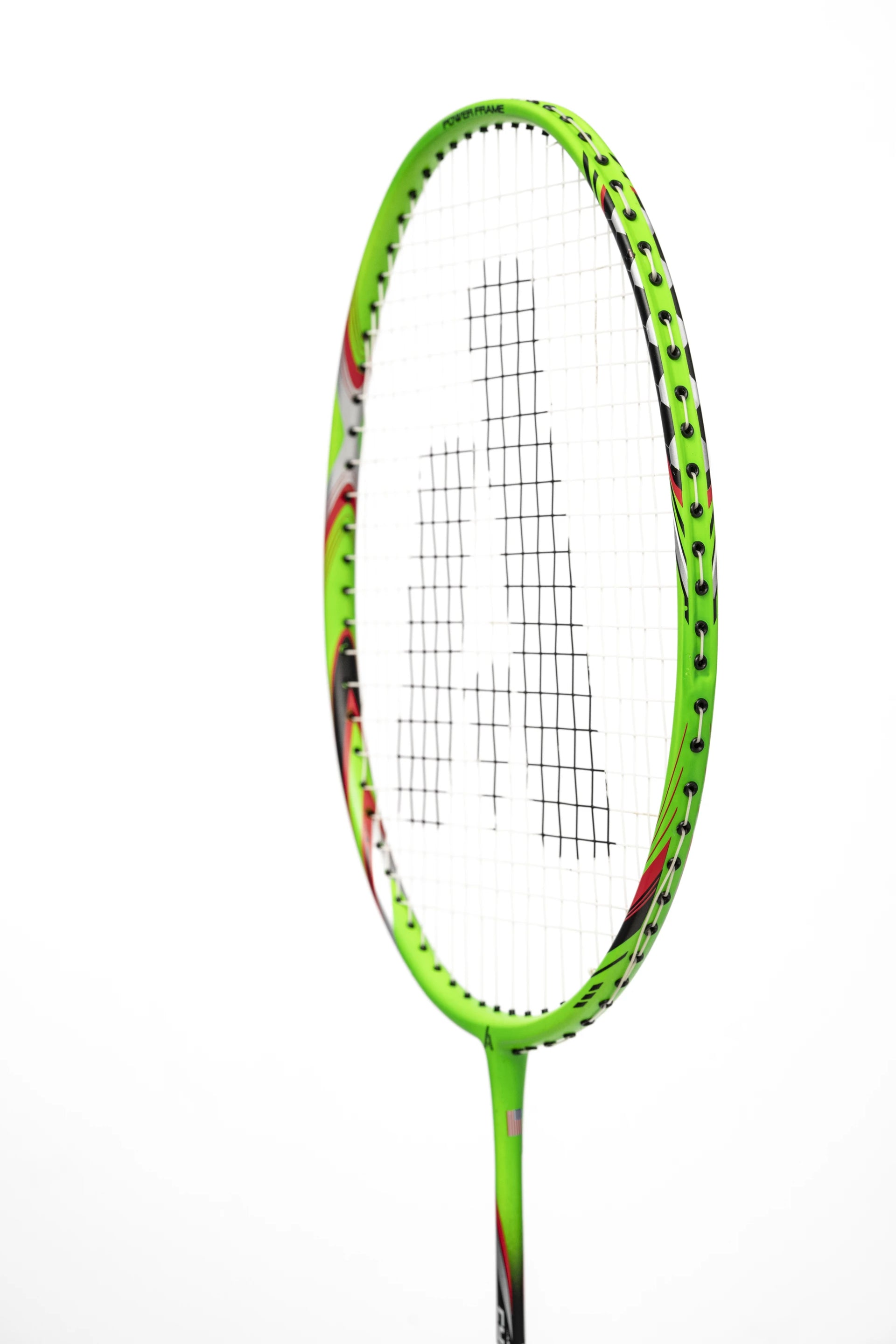 Ashaway Cyclone 7 badminton racket side angle showing lightweight frame for quick swings and smooth handling