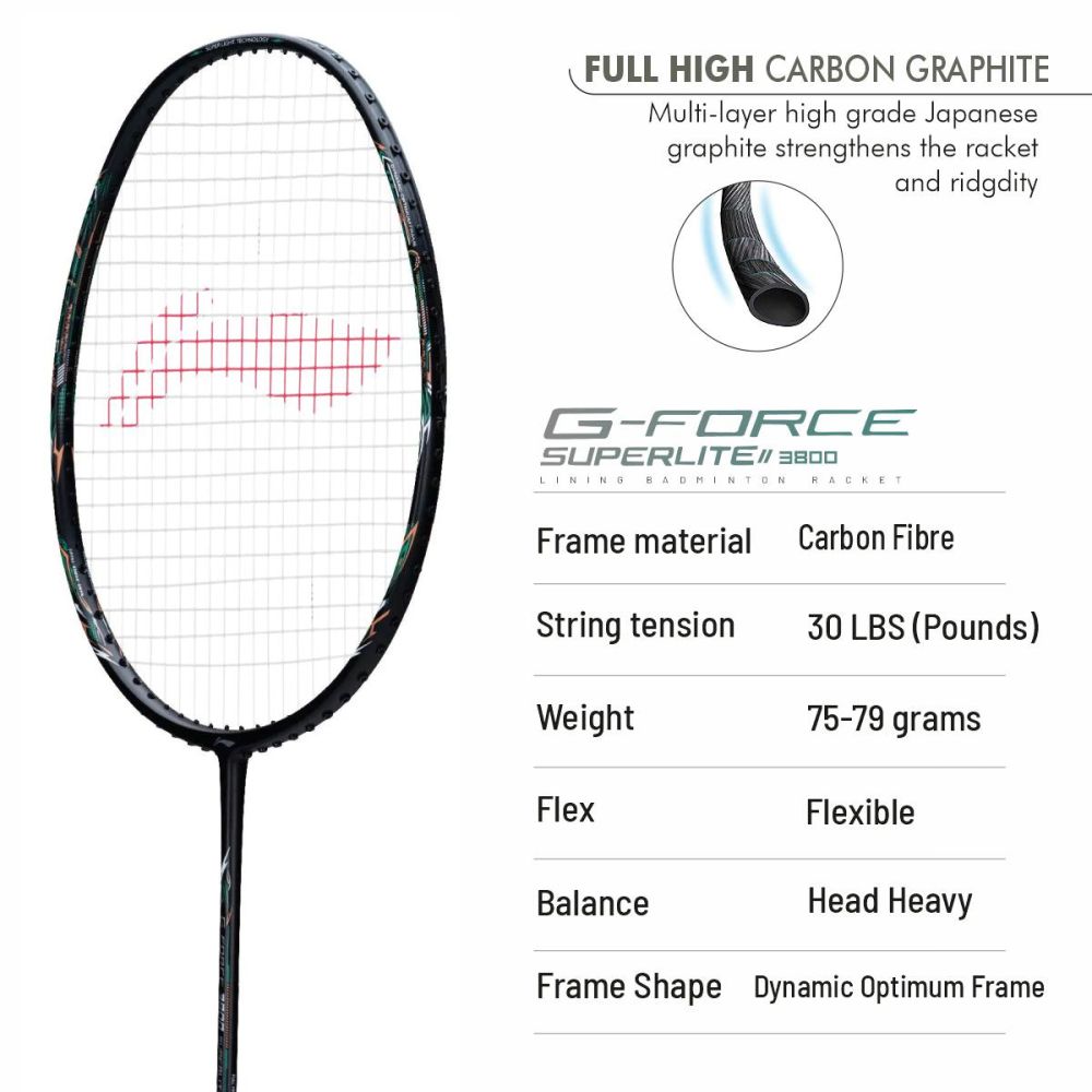 Li-Ning G-Force 3800 II badminton racket with durable frame and long-lasting performance