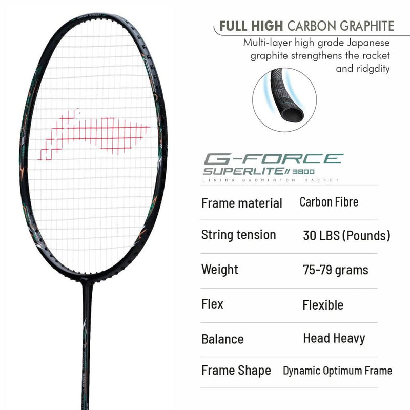 Li-Ning G-Force 3800 II badminton racket with durable frame and long-lasting performance
