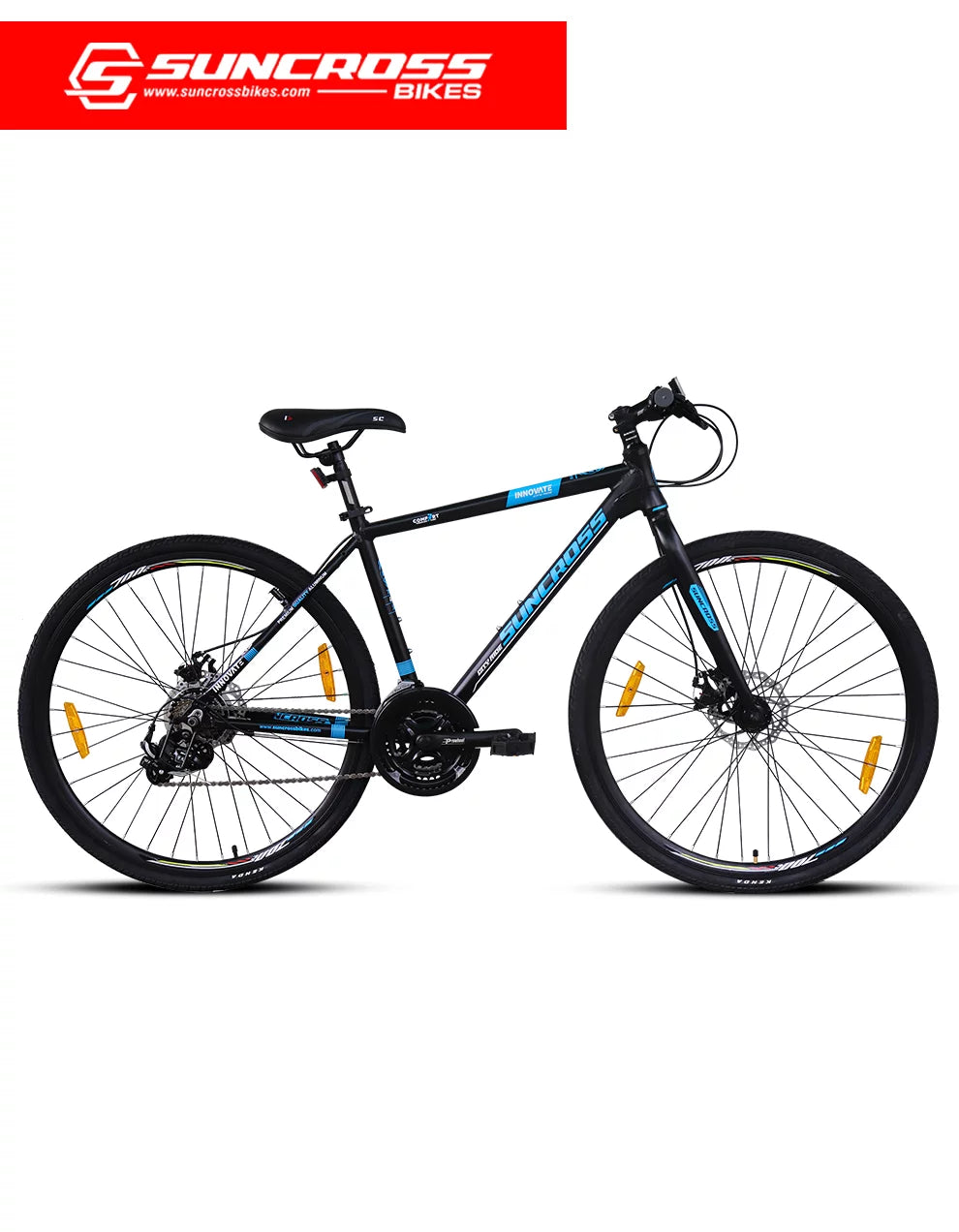 SC Innovate 700C Multi-Speed Suspension Hybrid Bike Blue Black-1