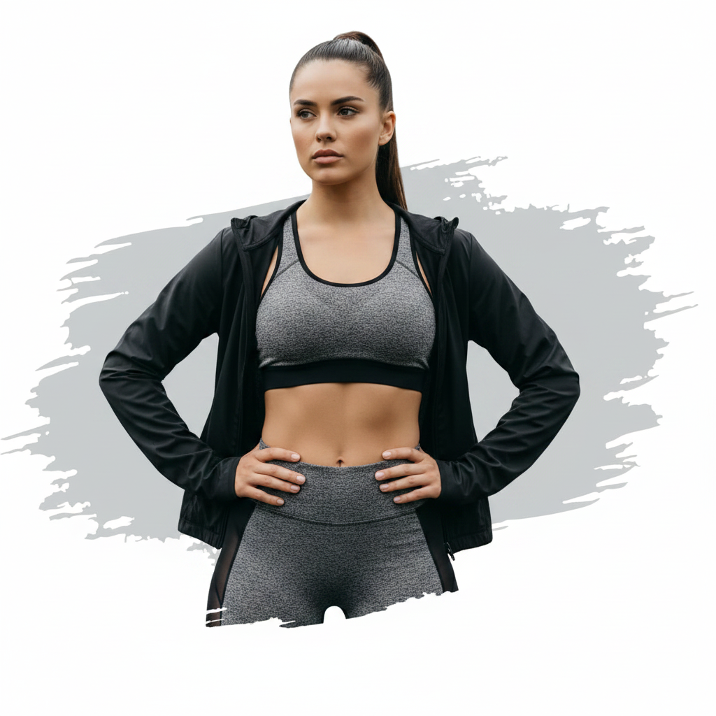 Woman in Activewear with Brushstroke Background